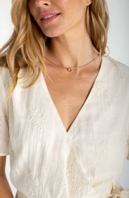 Short Sleeve Wrap Front Woven Top w/Tie