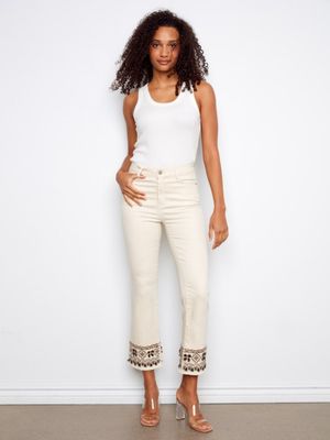 Cropped Twill Pants w/Embroidery