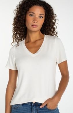 Short Sleeve V-Neck Knit Tee