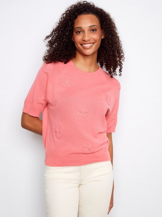 RAGLAN SWEATER W/FLOWERS