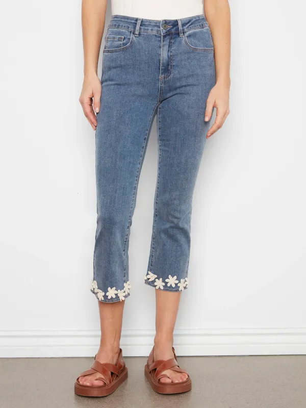 FLORAL TRIM DENIM