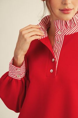 Stripe Contrast Shift Dress-Red