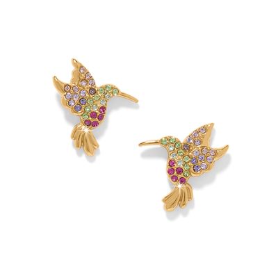 Enchanting Gem Hummingbird Earrings-Gold
