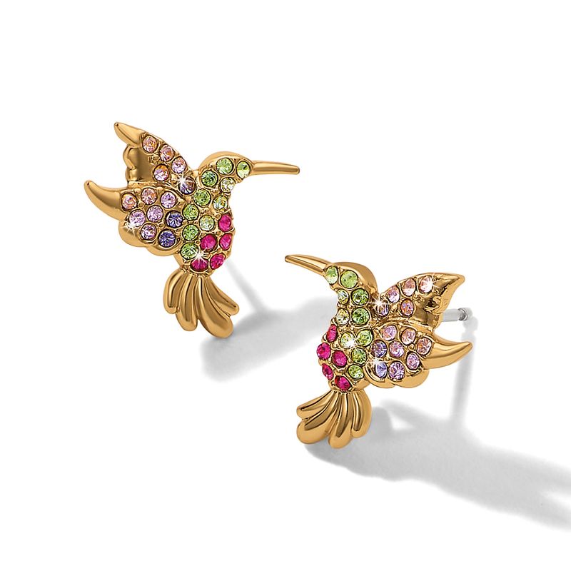 Enchanting Gem Hummingbird Earrings-Gold