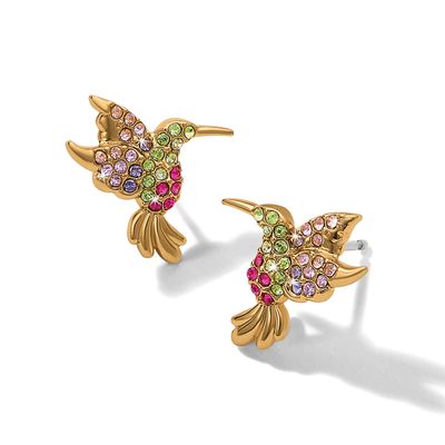 Enchanting Gem Hummingbird Earrings-Gold