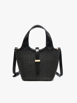 Serenity Straw Bucket Bag w/ Dual Handles &amp; Strap Closure-Black