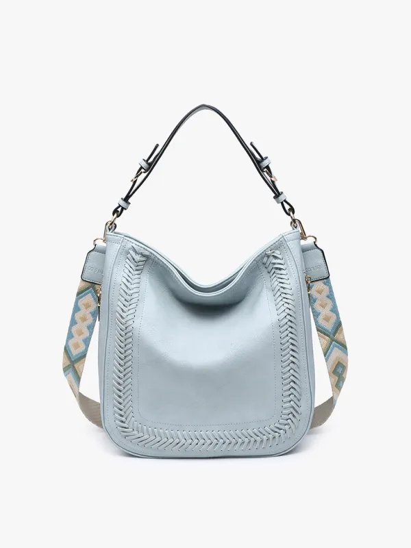 Aris Small Whipstitch Hobo w/ Guitar Strap-Light Blue