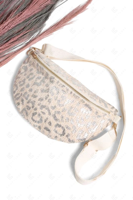 Leopard Woven Crossbody Belt Bag