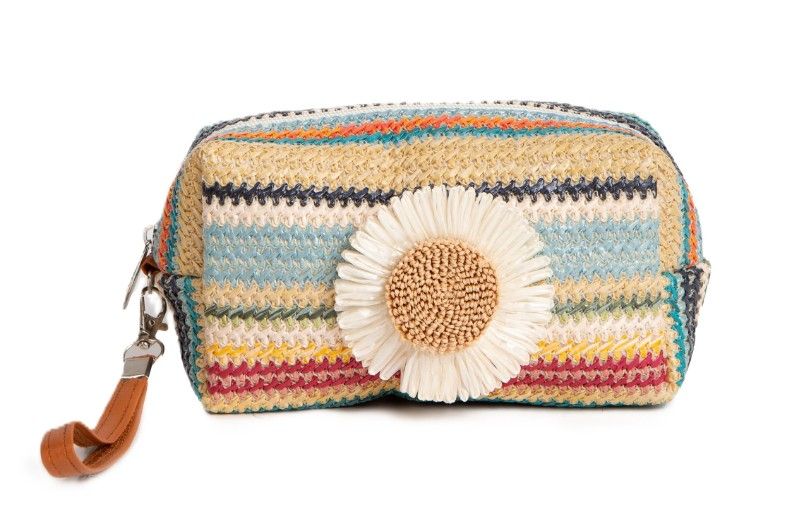 Woven Daisy Pouch, Color: BLUE, Size: RECTANGLE