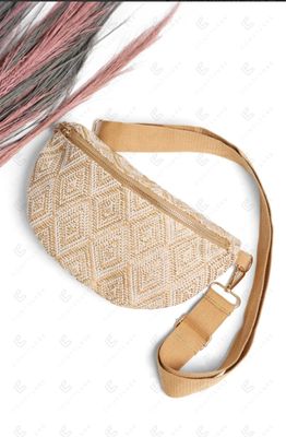 Diamond Pattern Crossbody Belt Bag-Beige