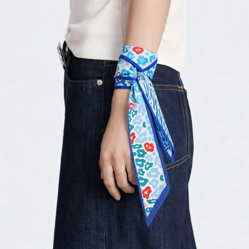 Blue Leopard Narrow Scarf