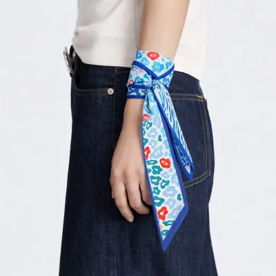 Blue Leopard Narrow Scarf