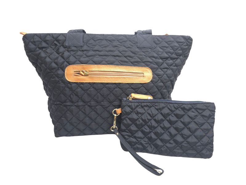 DARK NAVY QUILTED TOTE WITH WRISTLET