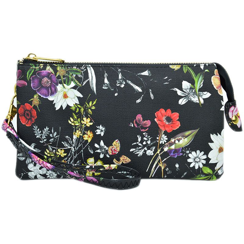 BLACK FLORAL ORGANIZED WRISTLET &amp; CROSSBODY