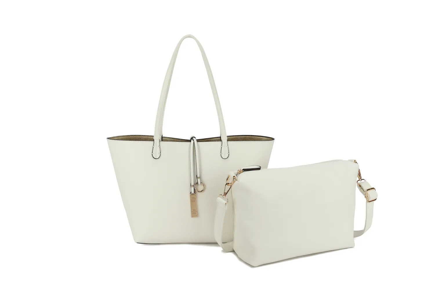 WHITE &amp; GOLD REVERSIBLE 2 IN 1  TOTE