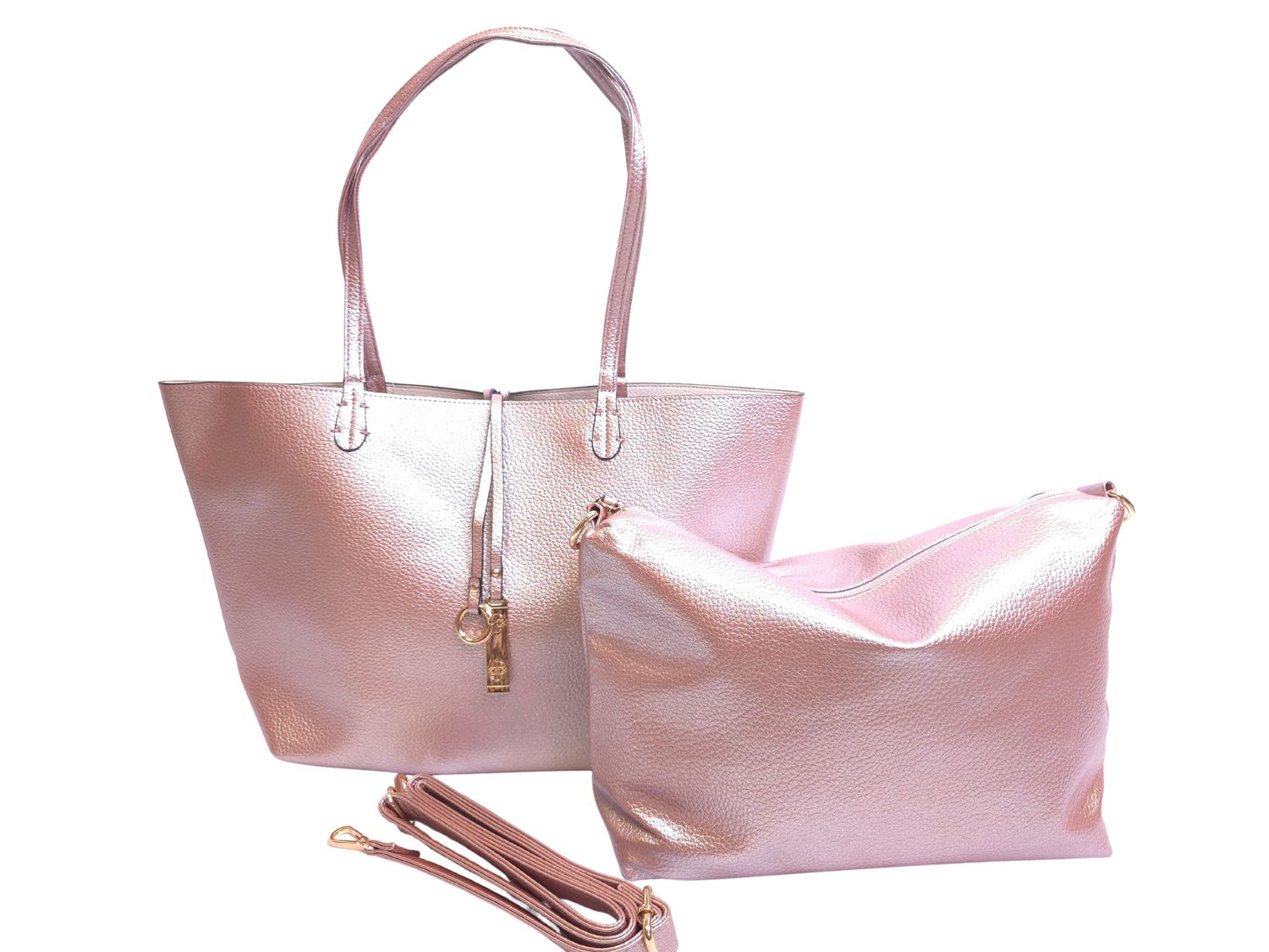METALLIC BLUSH &amp; IVORY REVERSIBLE 2 IN 1  TOTE