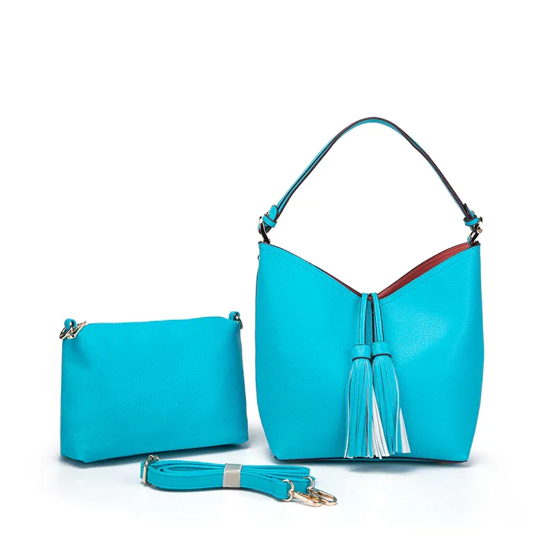 BLUE &amp; PINK TASSEL TOTE