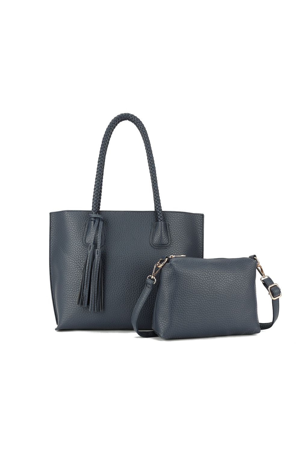 NAVY TASSEL BRAIDED HANDLED TOTE
