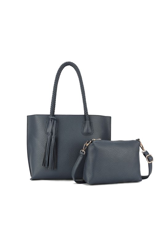 NAVY TASSEL BRAIDED HANDLED TOTE