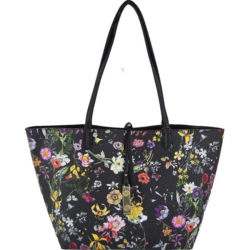 BLACK FLORAL REVERSIBLE 2 IN 1  TOTE