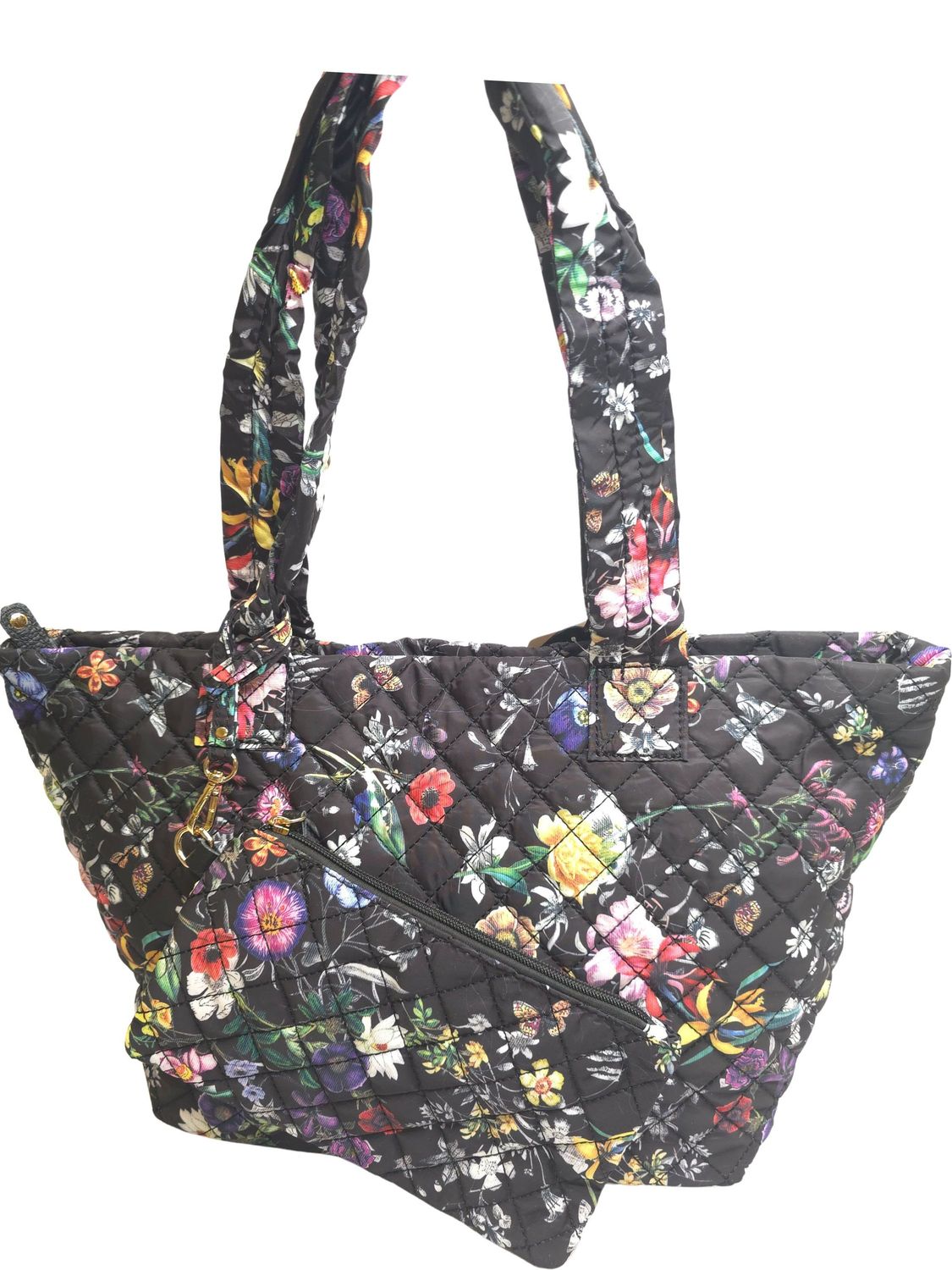 FLORAL QUILTED TOTE WITH WRISTLET