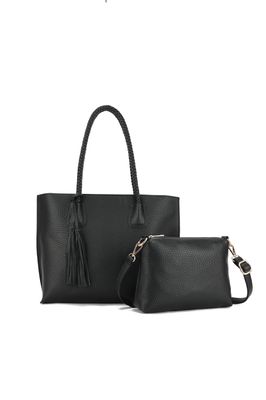 BLACK TASSEL BRAIDED HANDLED TOTE