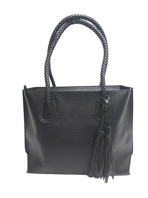 BLACK TASSEL BRAIDED HANDLED TOTE