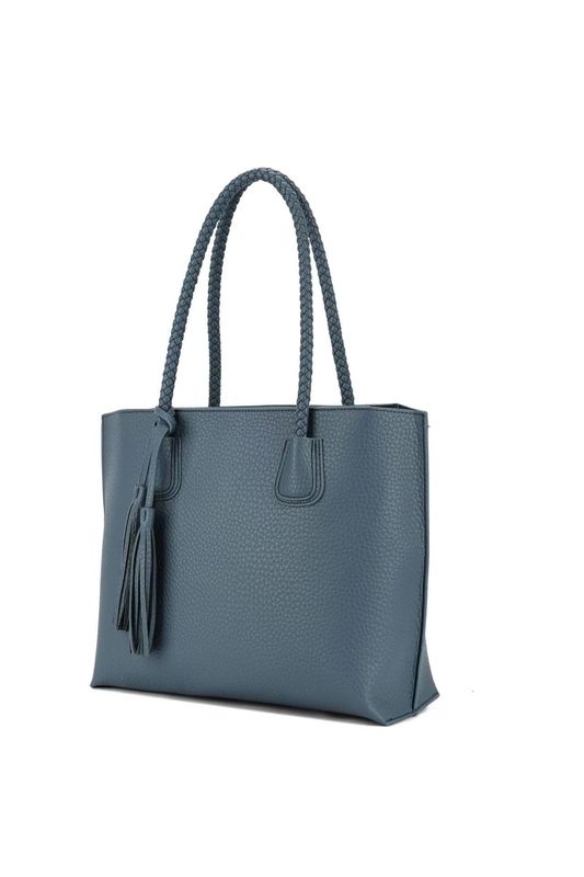 JEAN BLUE TASSEL BRAIDED HANDLED TOTE