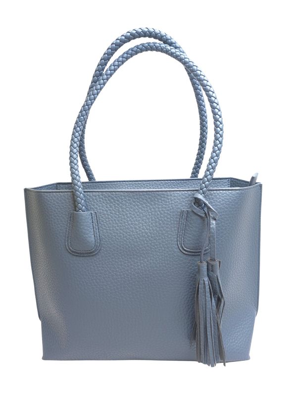 JEAN BLUE TASSEL BRAIDED HANDLED TOTE