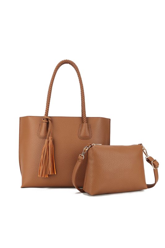 CAMEL TASSEL BRAIDED HANDLED TOTE