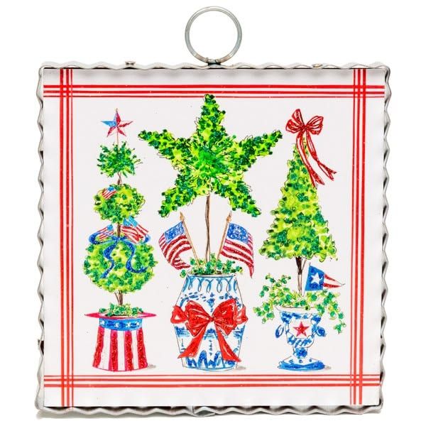 Mini Art Patriotic Boxwoods in Pots