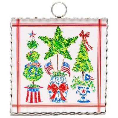 Mini Art Patriotic Boxwoods in Pots