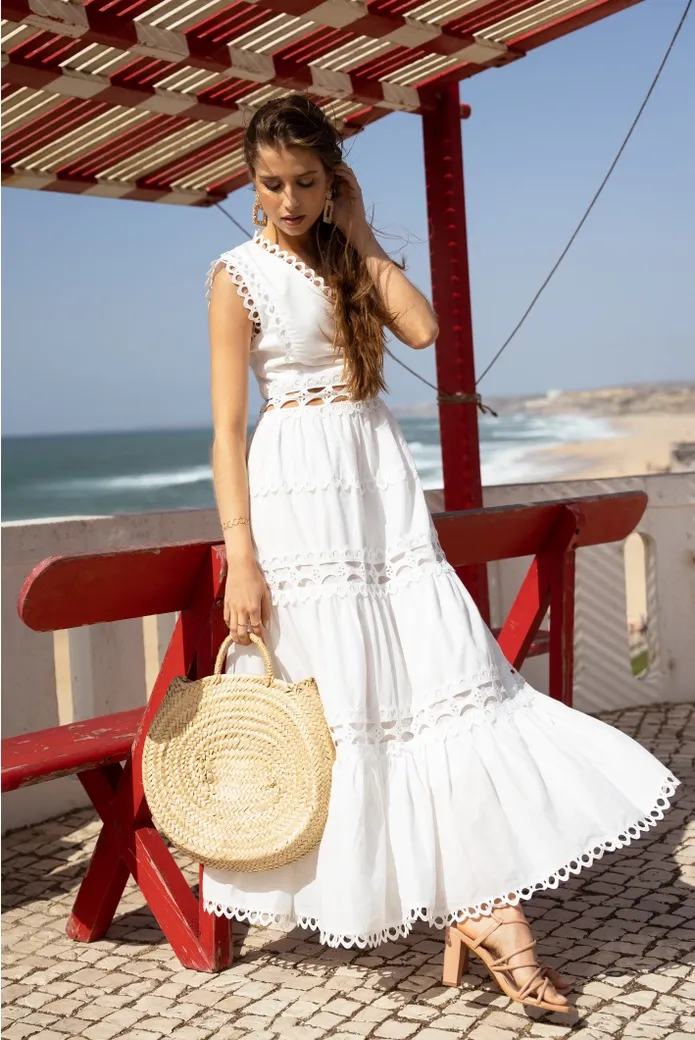 Ellie Long Dress in Eyelet Cotton