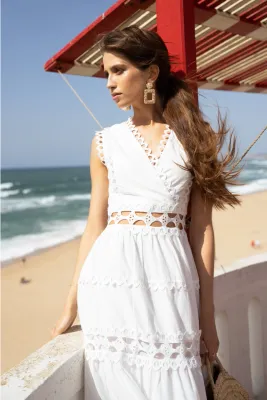 Ellie Long Dress in Eyelet Cotton