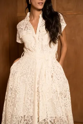 Long Lace V-Neck Dress