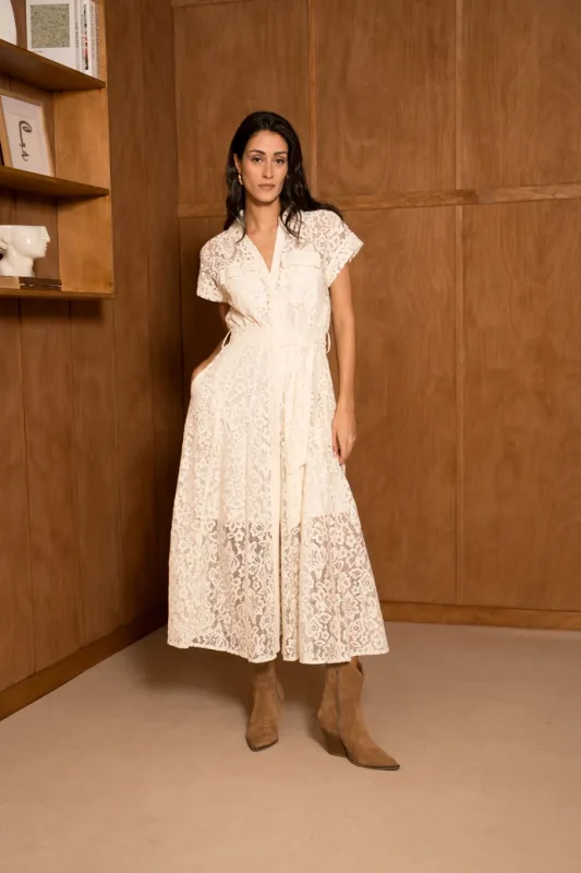 Long Lace V-Neck Dress