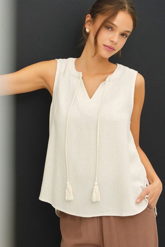 Linen Blend Two-Tie Swing Top