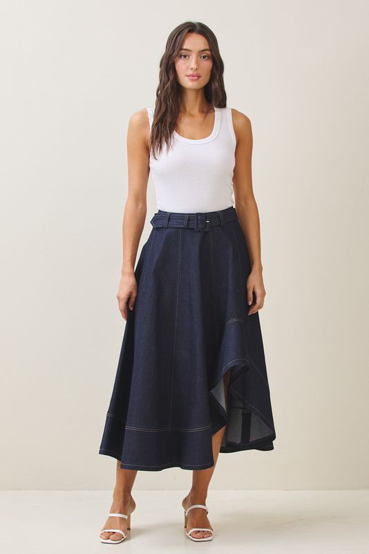 Asymmetrical Denim Midi Skirt