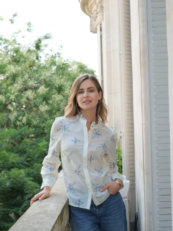 Ruffled Collar Blouse with Embroidery