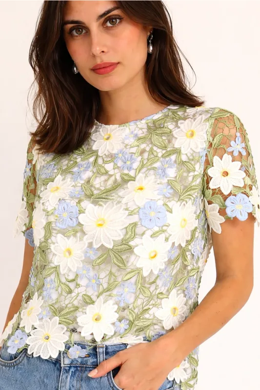 Floral Macramé Top