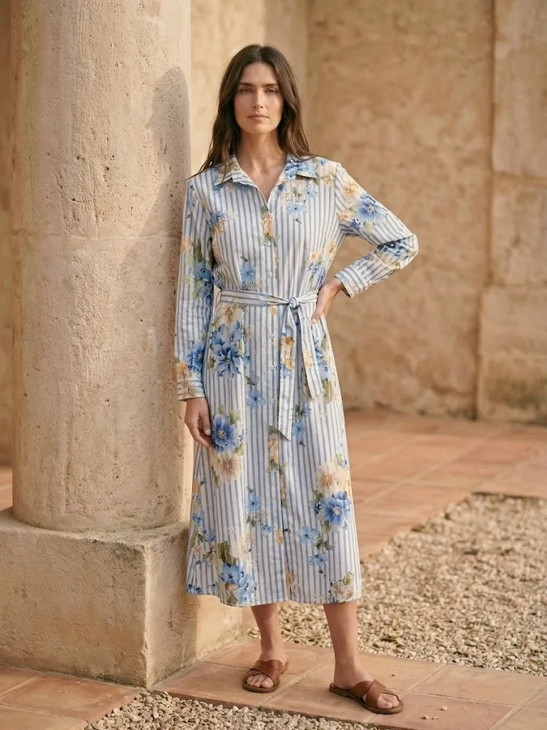 SHIRT DRESS WITH FLOWERS