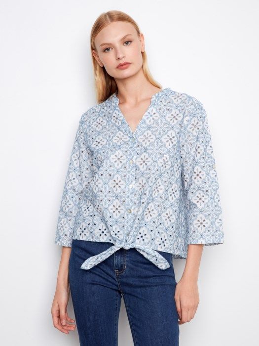 Eyelet Blouse with Front Tie