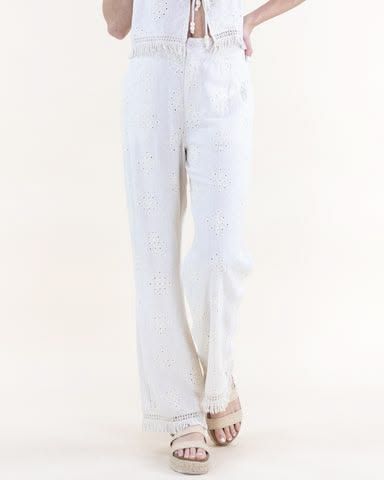 Linen Eyelet Wide Leg Pants