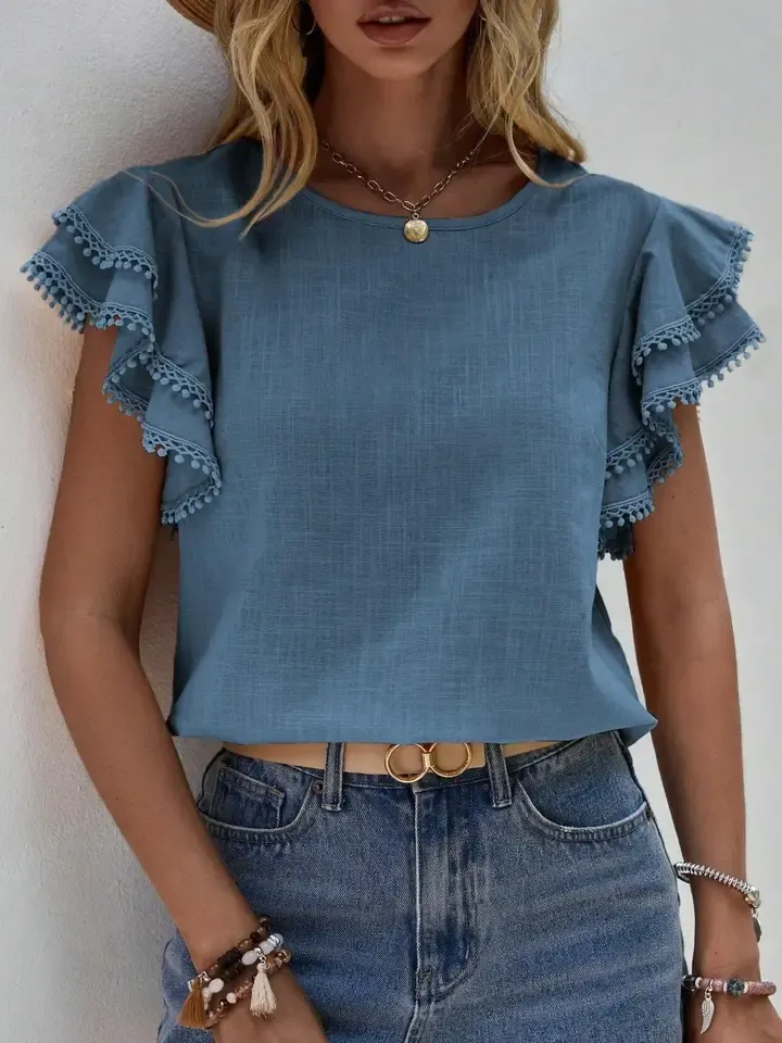 Ruffle Pom Trim Shirt