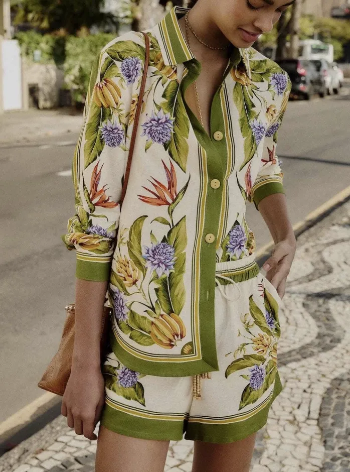 Elegant Linen Blouse &amp; Shorts Set