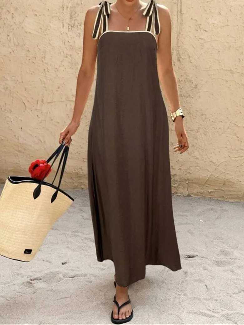 French Tie Shoulder Dress - Brown Medium