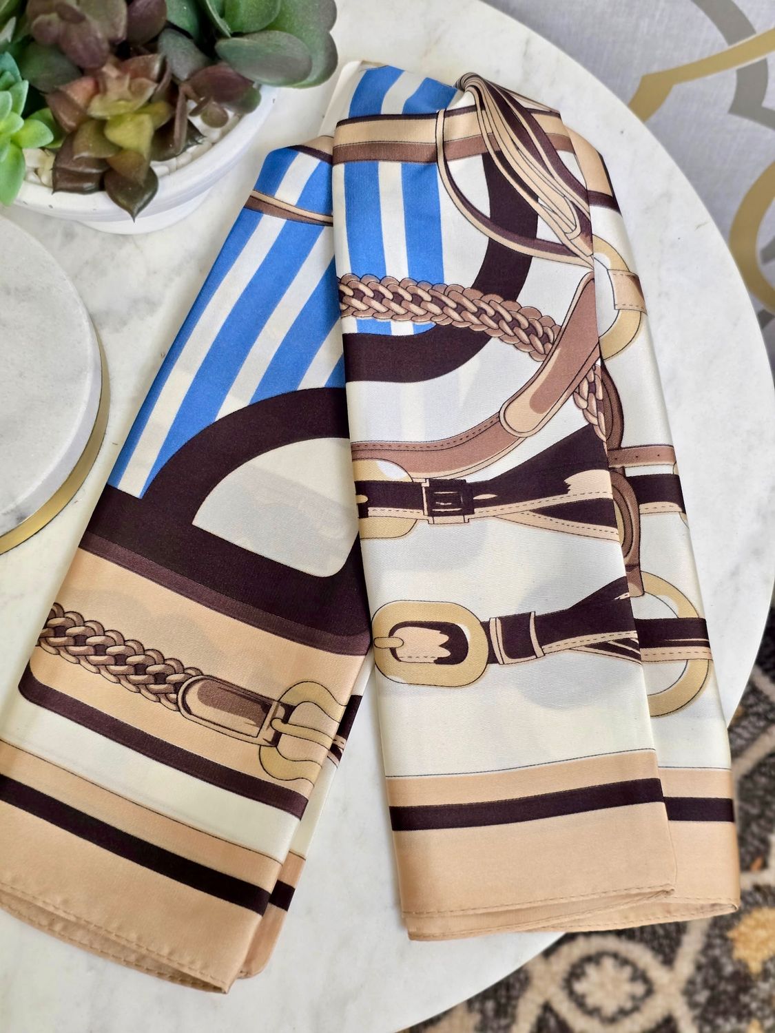 Equestrian Square Scarf-Beige