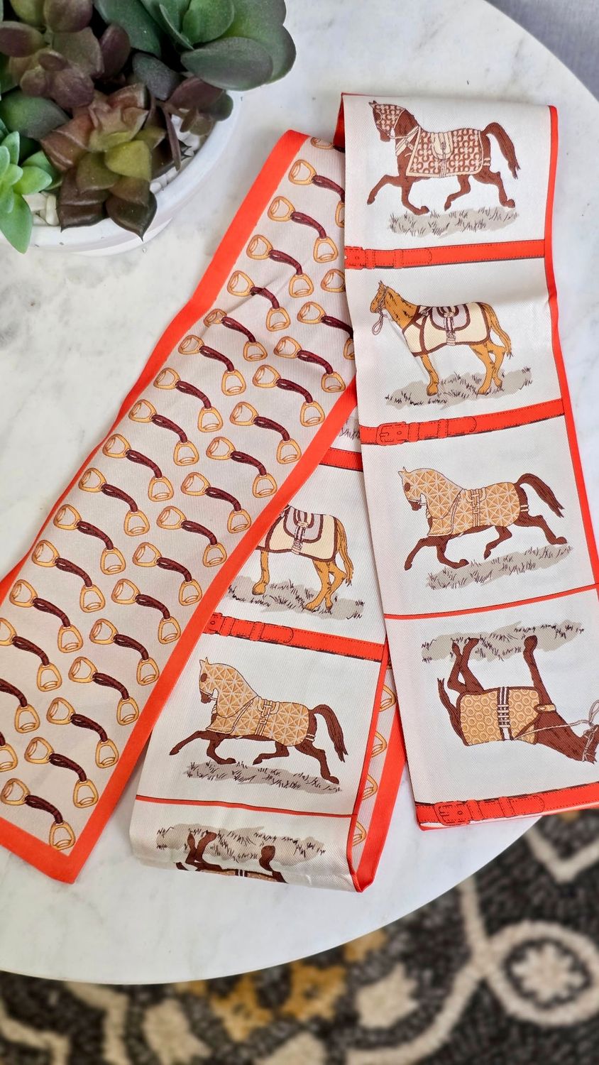 'Hermes' Inspired Reversible Narrow Scarf-Orange
