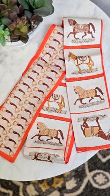 'Hermes' Inspired Reversible Narrow Scarf-Orange