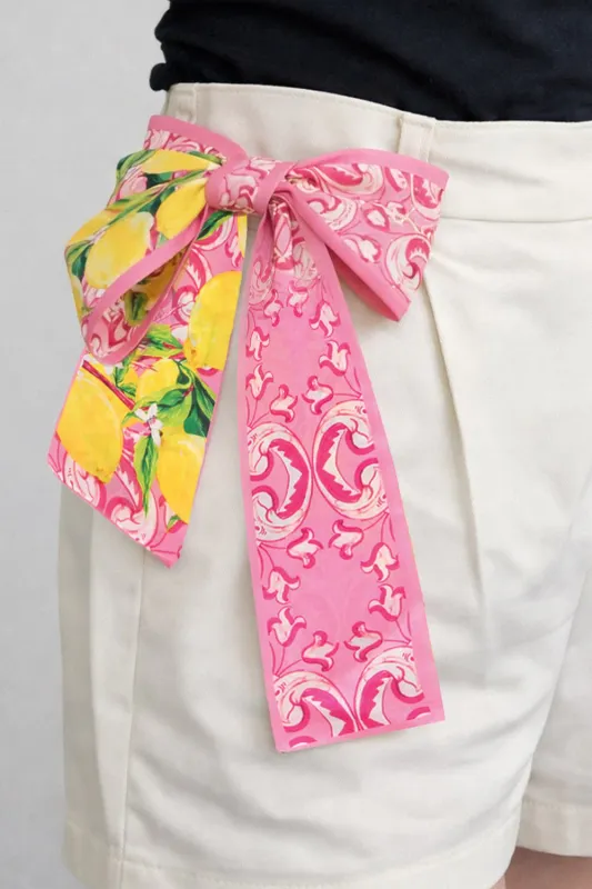 Lemon Reversible Narrow Scarf-Pink